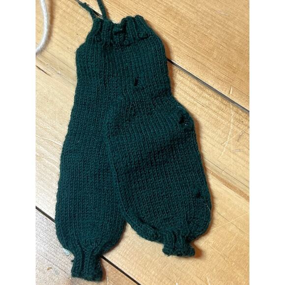 Vintage handmade knitted/crochet doll clothes. Skirt. Hat and pants. Dark Green - Picture 4 of 5